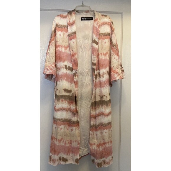 Zara Kimono Pink Tie Dye Smocked Waffle Style Lined Size XS Beachy Boho Chic - Picture 1 of 16